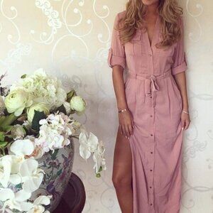 Runaway The Label 'Next Level' Long Sleeve Shirt Dress in Mauve Pink Size XS/2